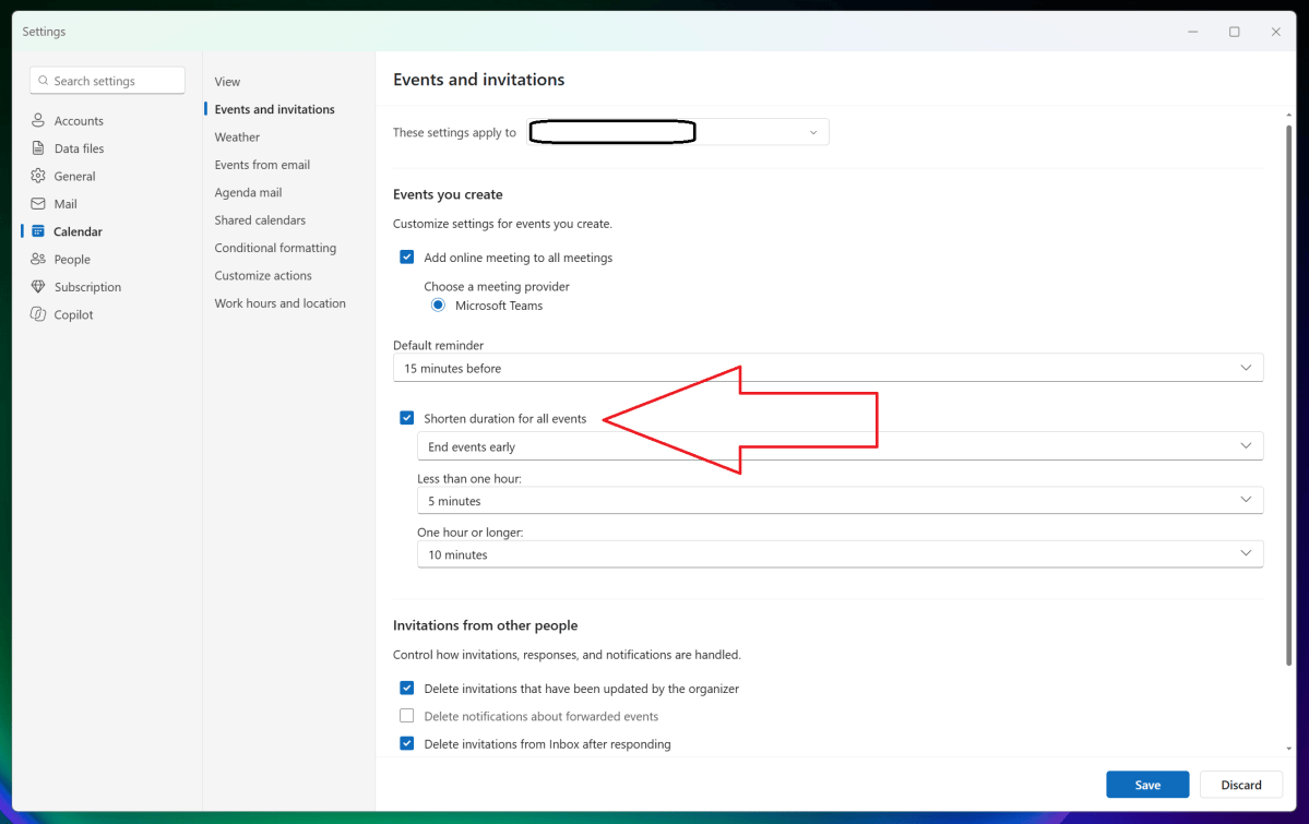 Outlook shorten all meetings