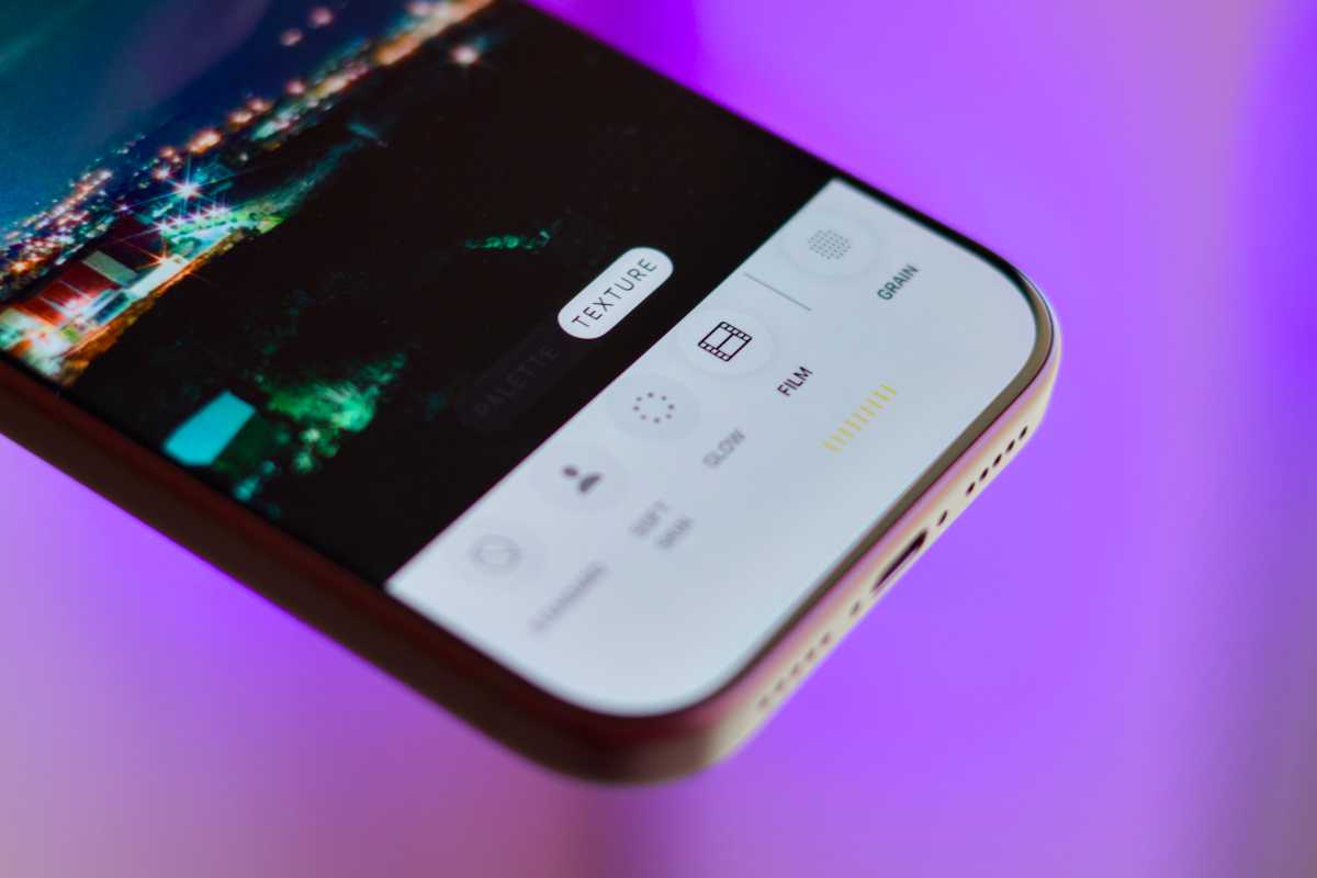 iPhone showing the camera app with the photographic styles menu