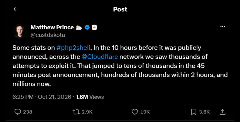 Post on X/Twitter by Cloudflare CEO Matthew Prince