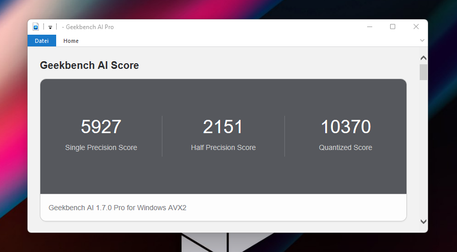Test MSI PRO MAX EDGE AI  - geekbench ai
