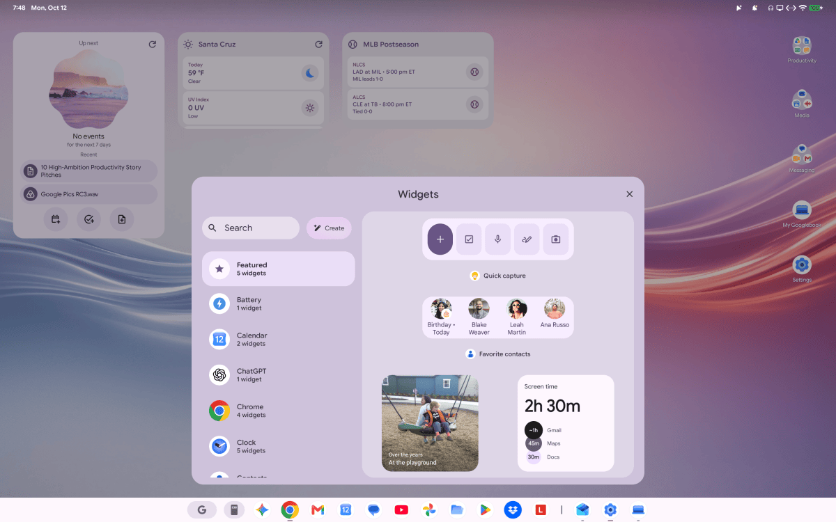 Widgets on Googlebook