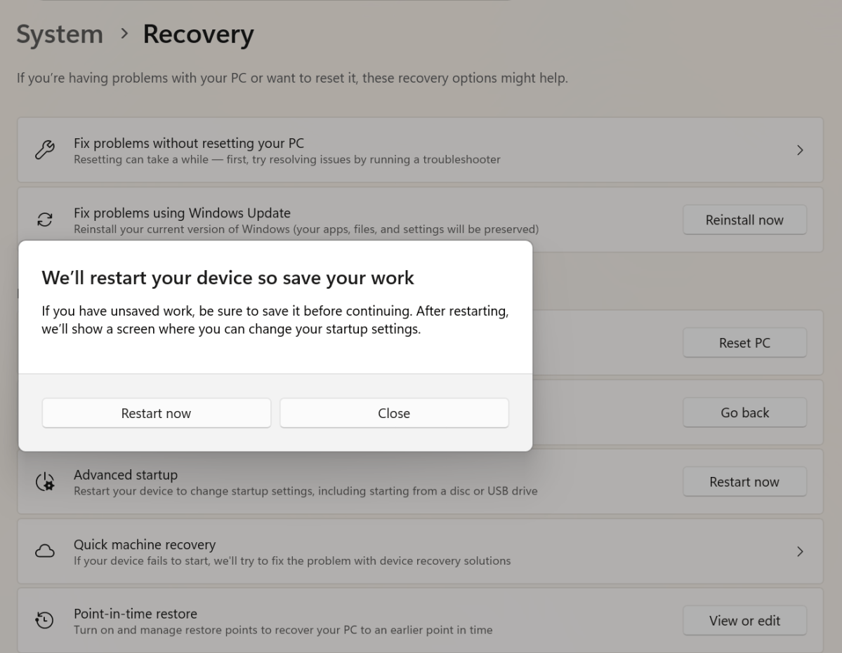 Windows system restore