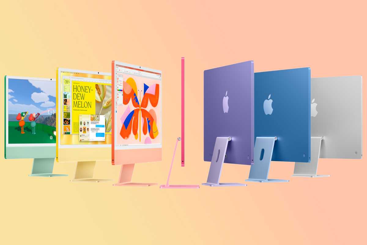 M6 imacs in all 7 colrs: green, yellow, orange, pink, purple, blue, silver