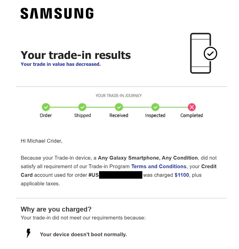 Samsung trade-in message