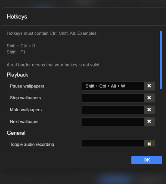 Wallpaper Engine hotkeys menu