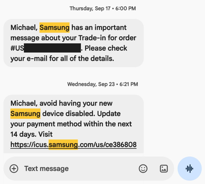 Samsung support text messages