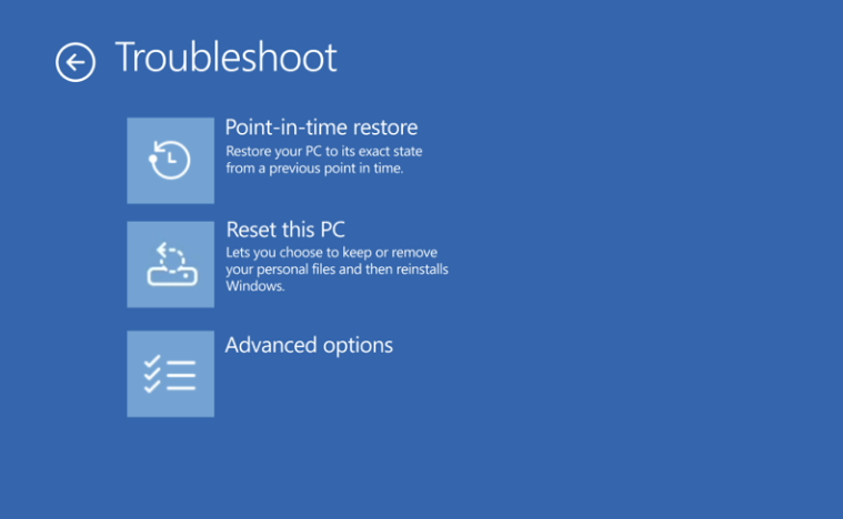 Windows point in time restore